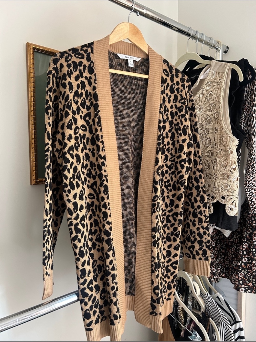 Nine West Leopard Print Open-Front Cardigan - Camel & Black